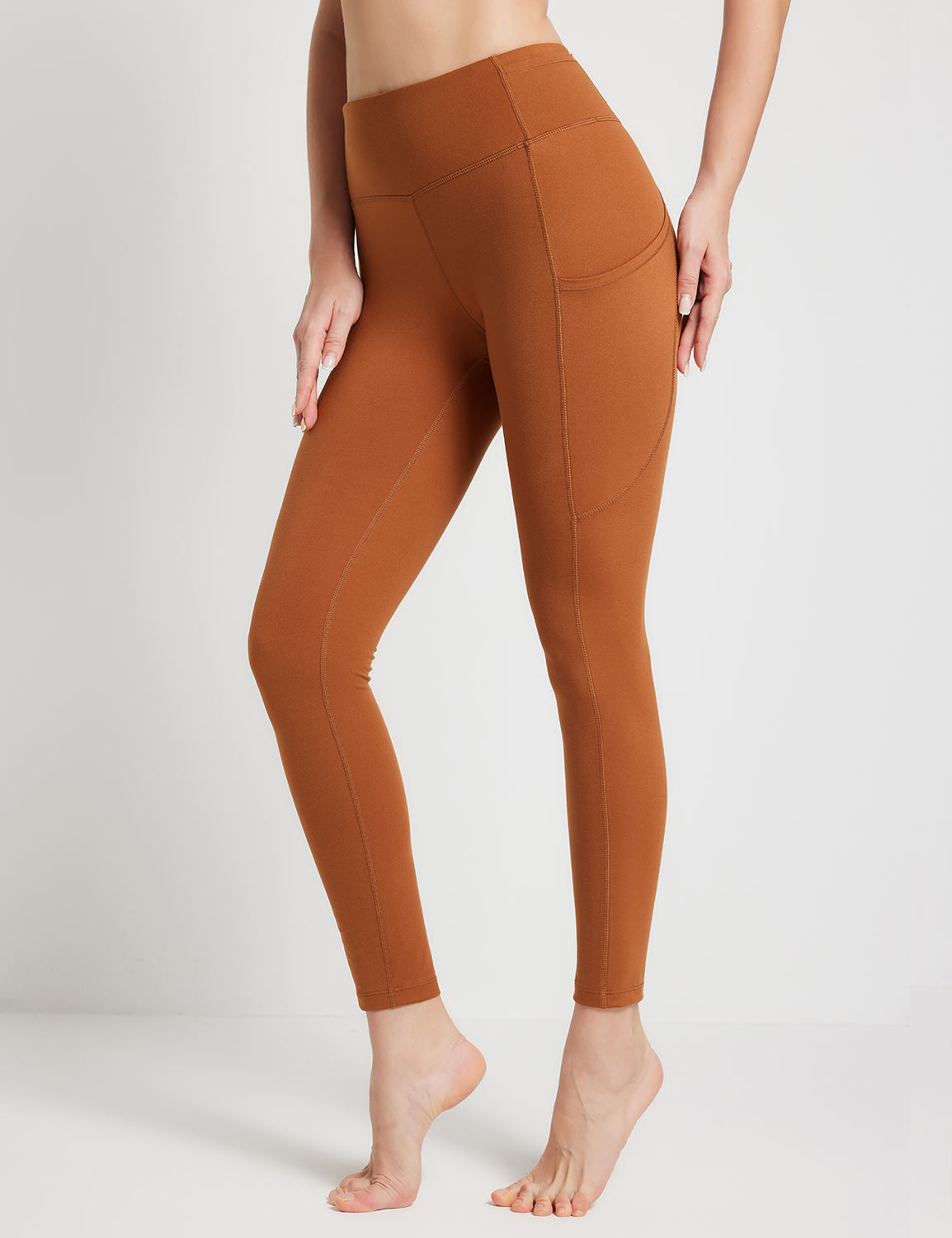 Baleaf Women's Sustainable Waistband Pocket Leggings dbh092 Caramel Cafe Side