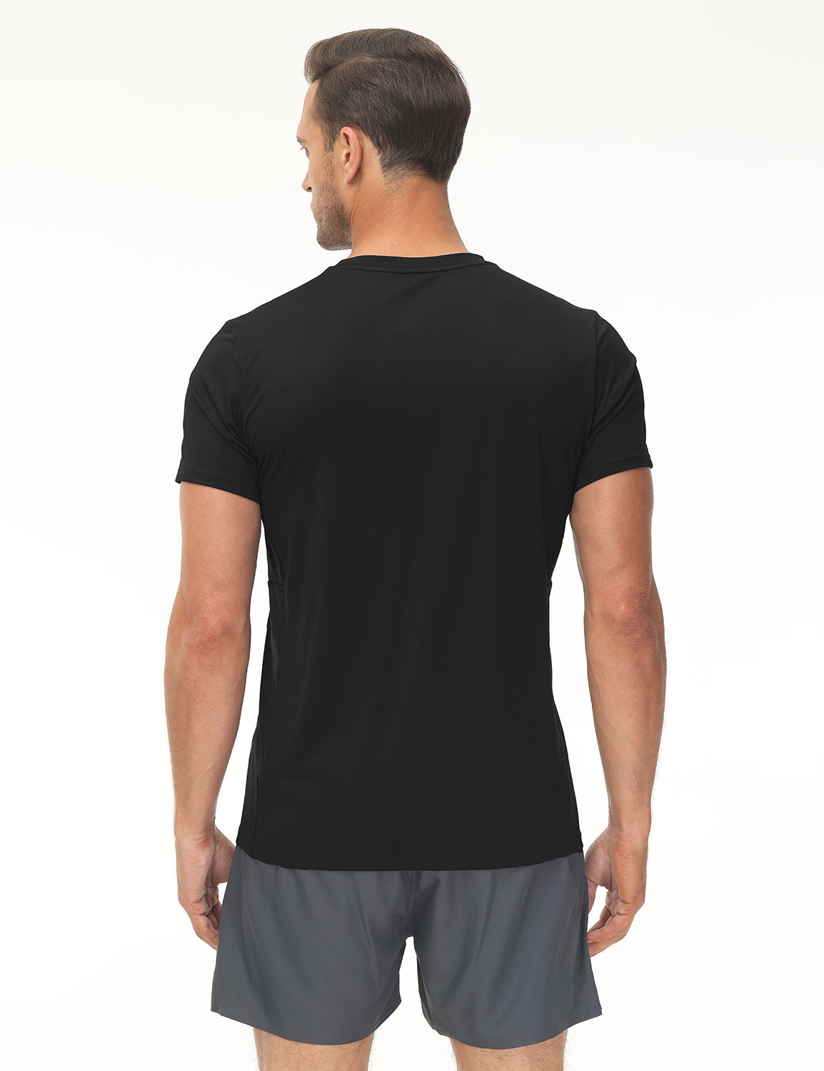 Baleaf Men's Fitted Crew Neck Short Sleeve T-shirts Anthracite Back