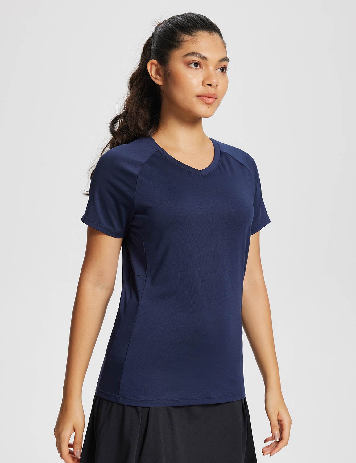 Baleaf Women's Summer Short Sleeve V Neck T-shirts Dark Sapphire Side