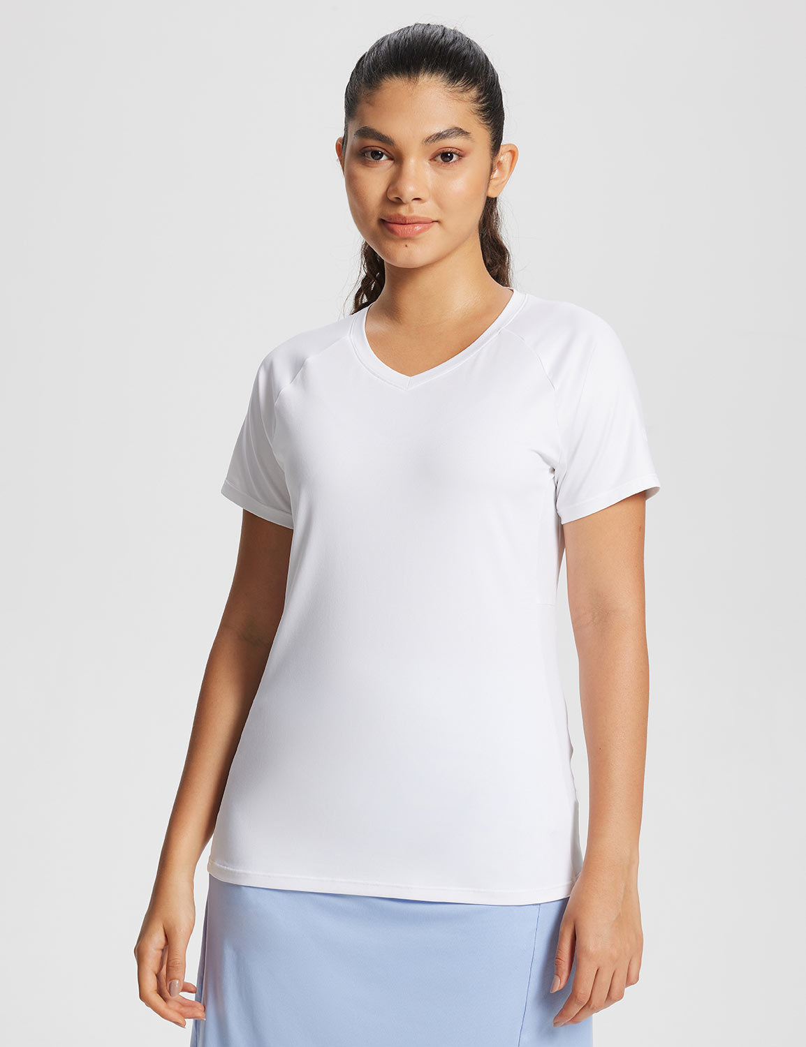Baleaf Women's Summer Short Sleeve V Neck T-shirts Lucent White Main