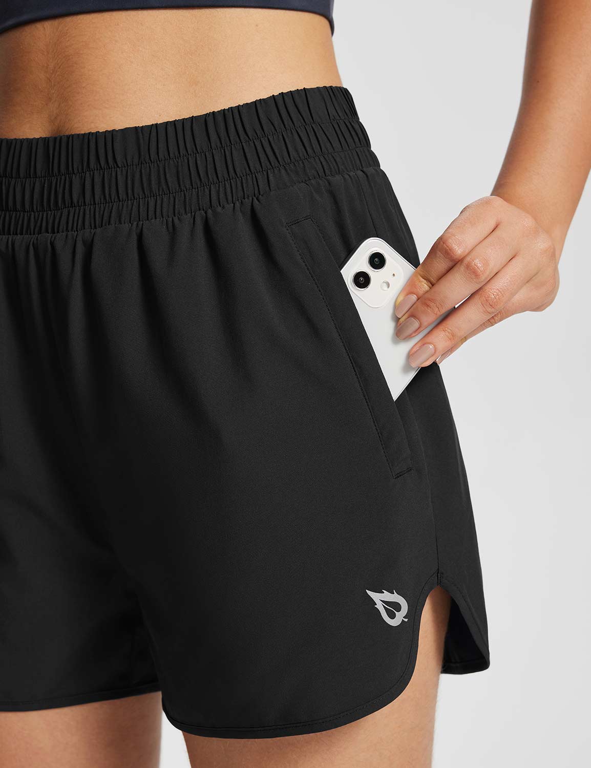 Baleaf Women's Lightweight Tummy Control Zip Pockets Shorts Anthracite with Phone Pockets