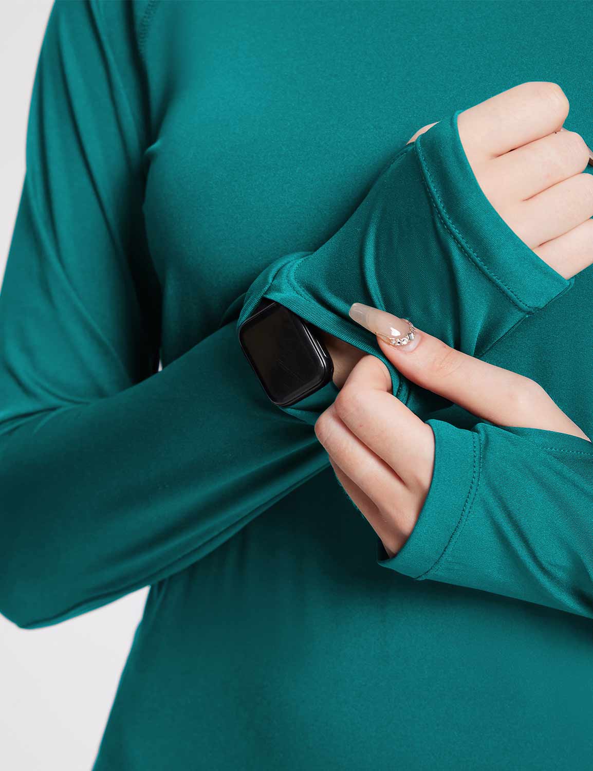 Baleaf Women's Crew Neck Long-Sleeve Sun Protection Shirts Teal Green with Watch Windows