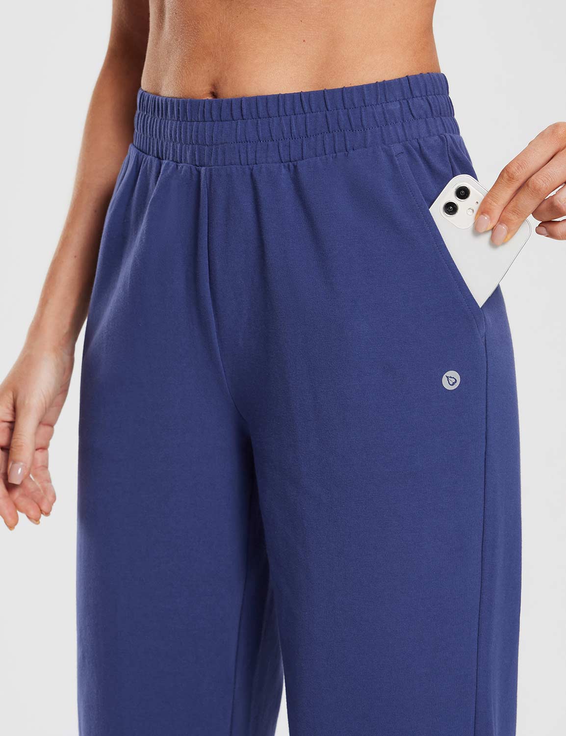 Baleaf Women's Loose Cotton Drawstring Straight Sweatpants Estate Blue with Pockets