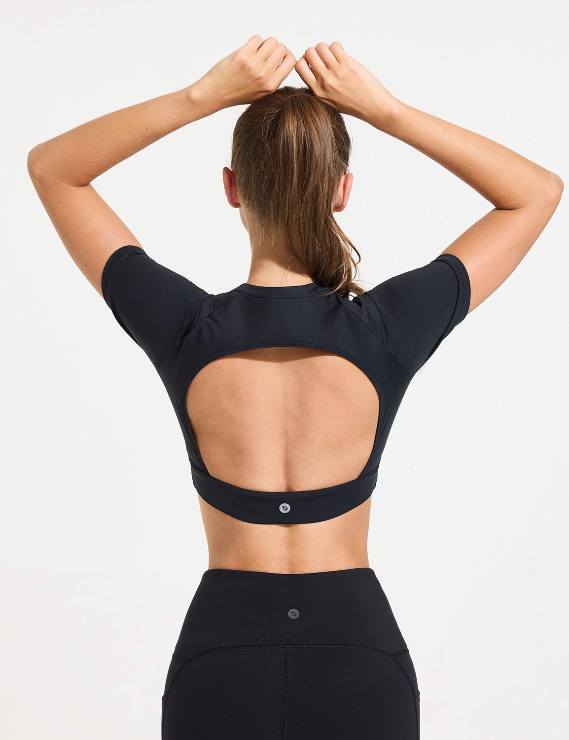 Baleaf Women's Short Sleeve Slim Fit Open Back Crop Top Anthracite Back