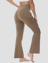 Baleaf Women's Comfortable High-Rise Pocketed Flared Pants Cocoa Crème Back