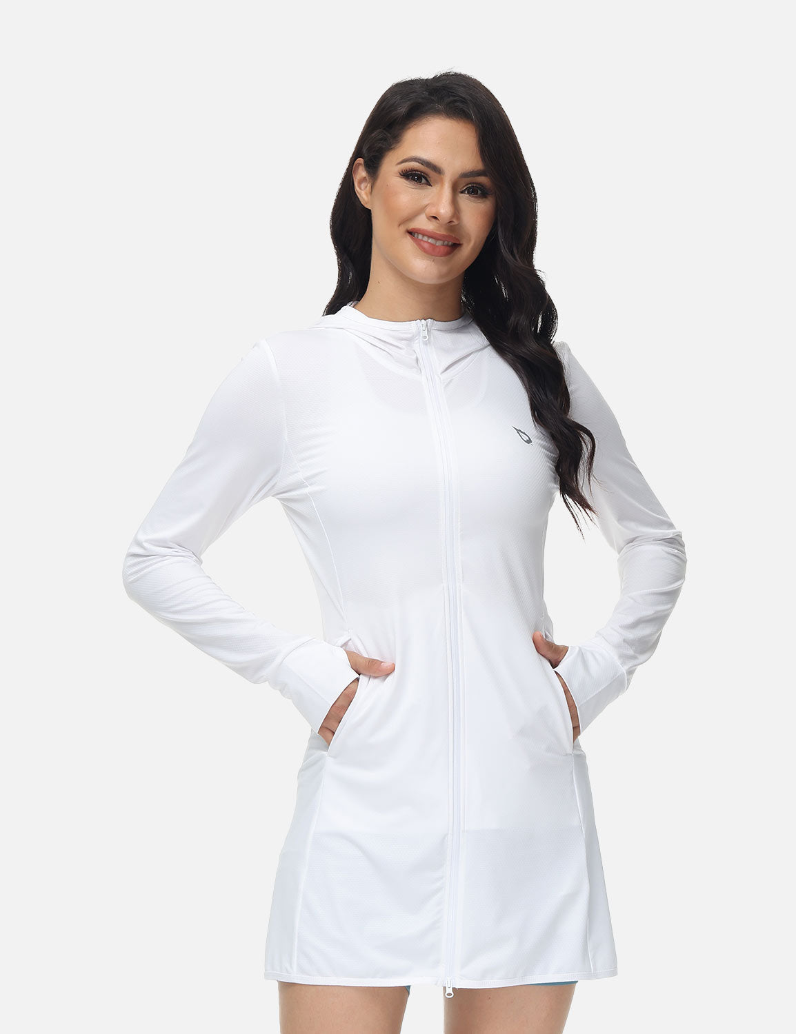 Baleaf Women's Long Cozy Sun Protection Full Zip Coverup Lucent White Main