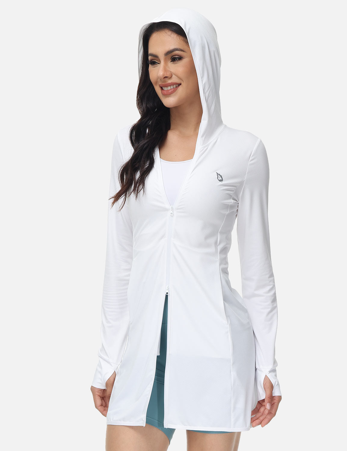Baleaf Women's Long Cozy Sun Protection Full Zip Coverup Lucent White Details